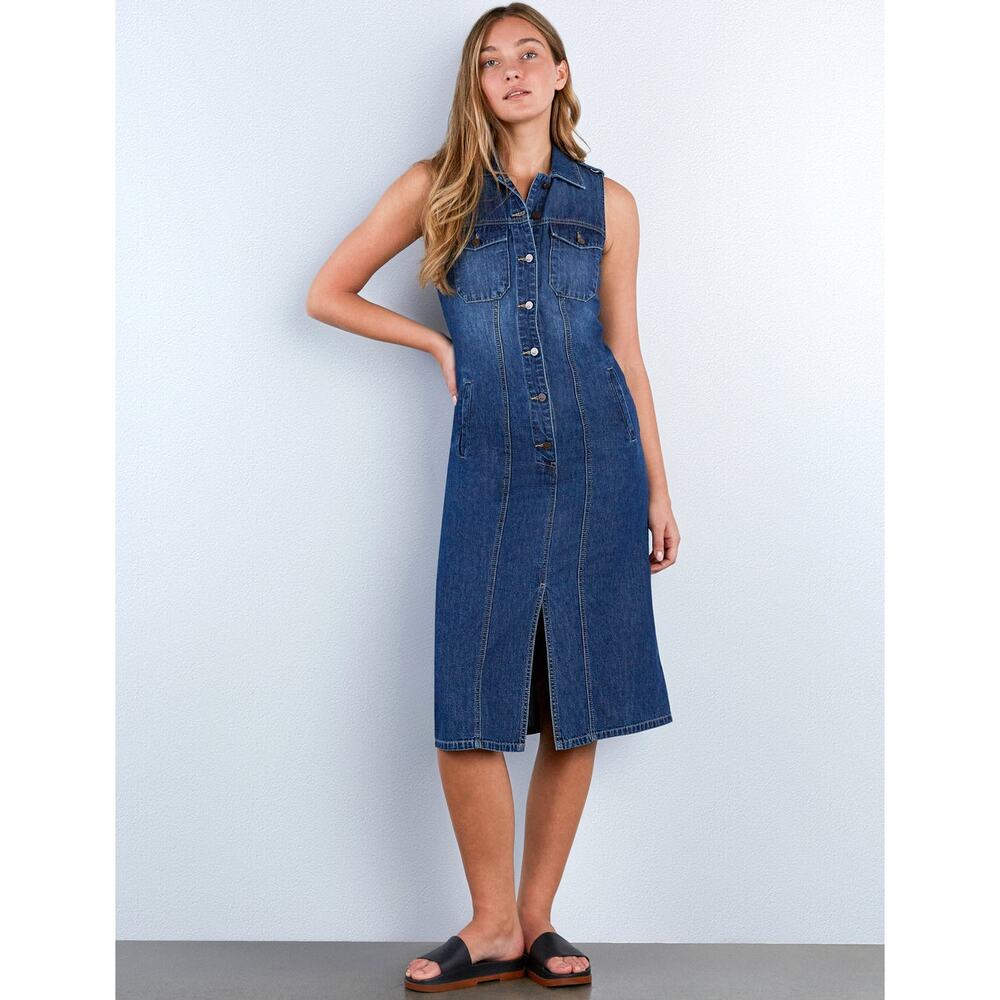 Wash Lab Denim Dress Camp Blue Shirtdress Button Front Summer Blue Size XS